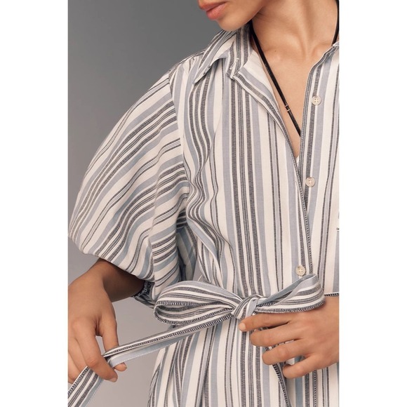 Anthropologie MAEVE Mona Tie Waist Shirt Dress Blue White Stripe Maxi Medium - Picture 6 of 16